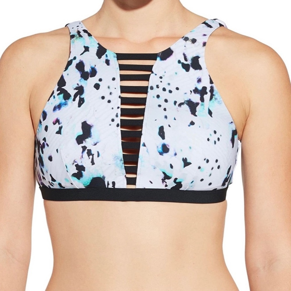 Calia cage front high neck swim bikini top m